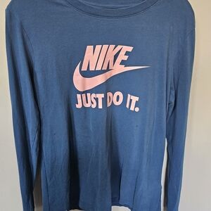 Nike Dri-Fit Just Do It Long Sleeve Graphic Tee Women's Large Teal